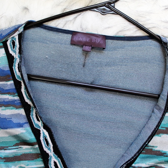 SOLD Hale Bob Blue Abstract Print Wrap Dress - Picture 7 of 8